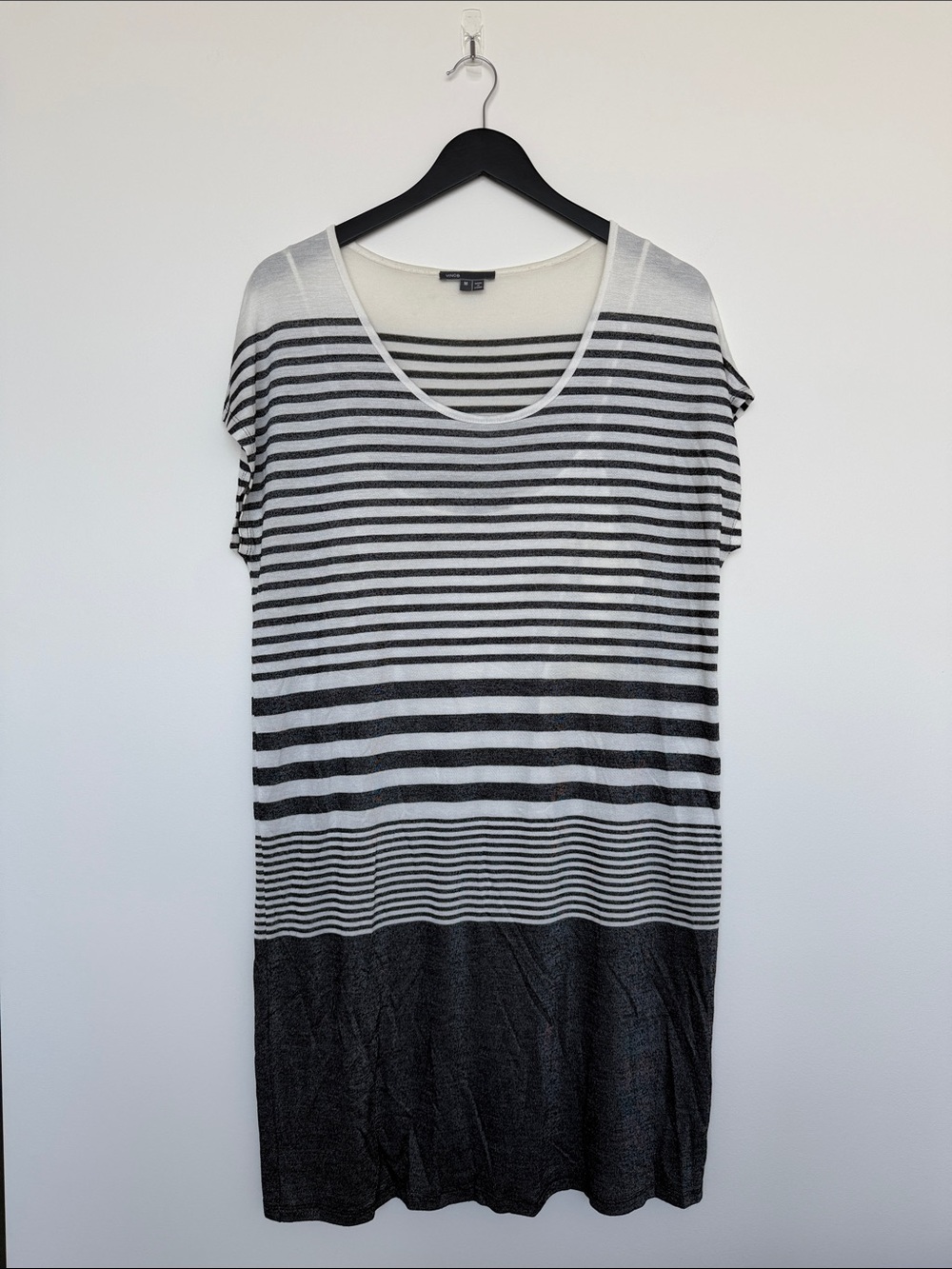Vince Black and White Striped Sheer Knit Top